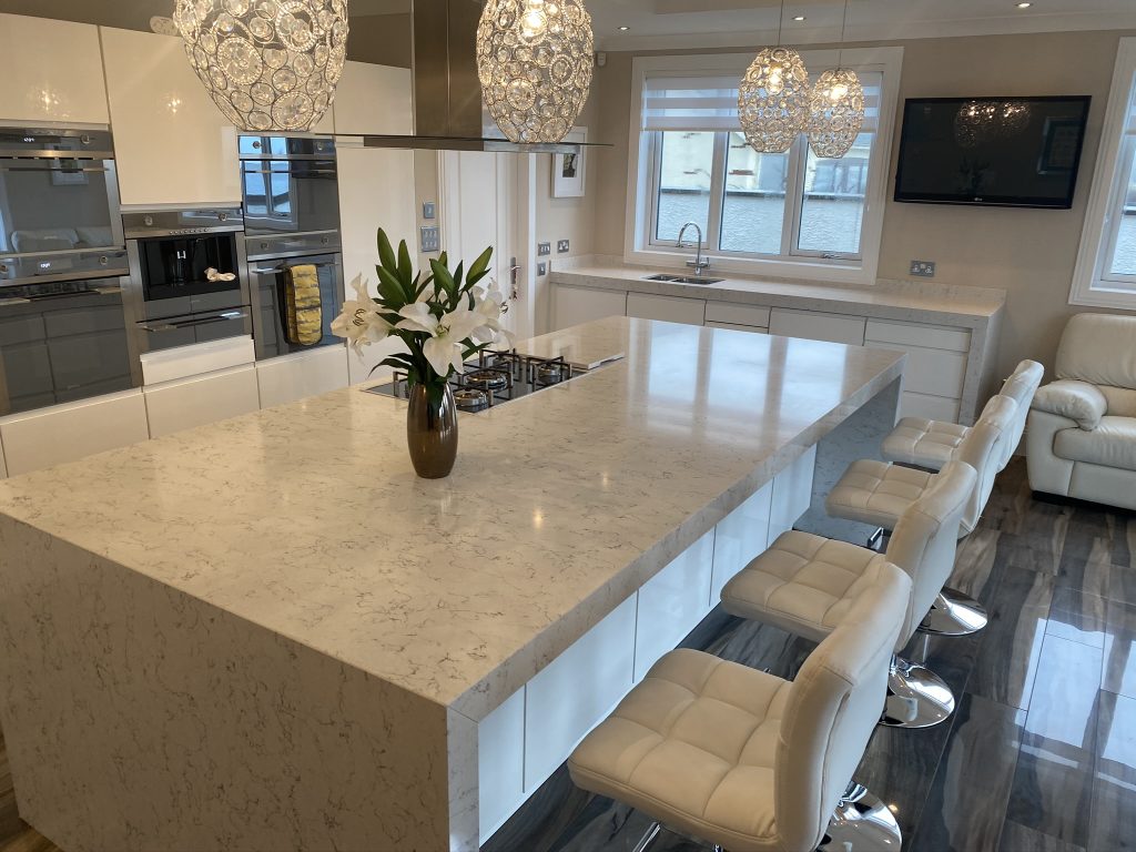Silestone White Arabesque Kitchen Island by The Beauty of Marble Limited